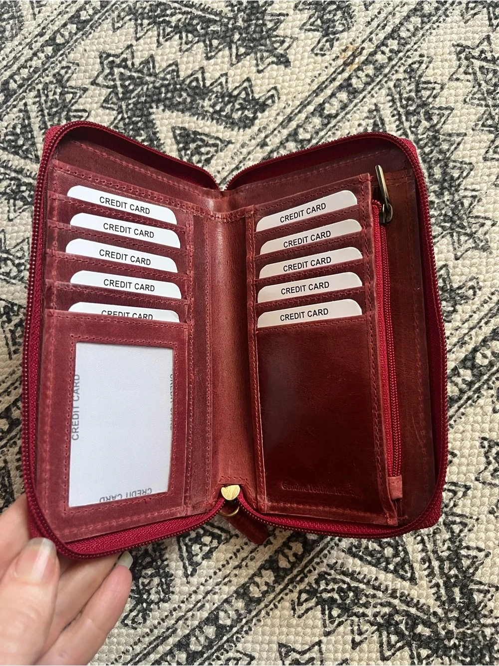 Embossed Floral Zip-Around Wallet in Deep Red